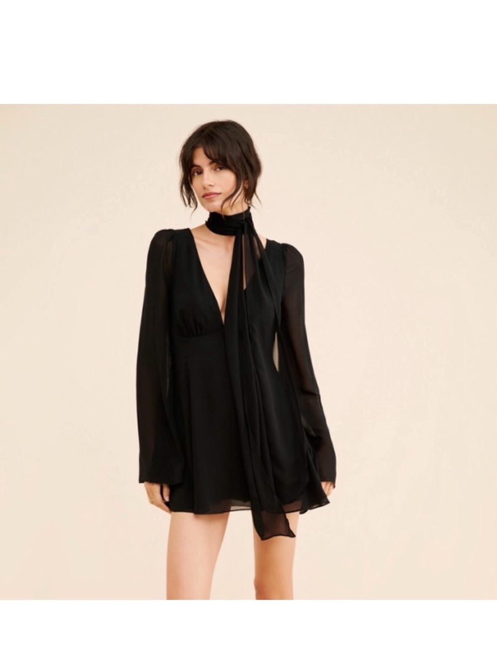 Danielle Guizio Issy Mini Wrap Around Dress in Black Size Large